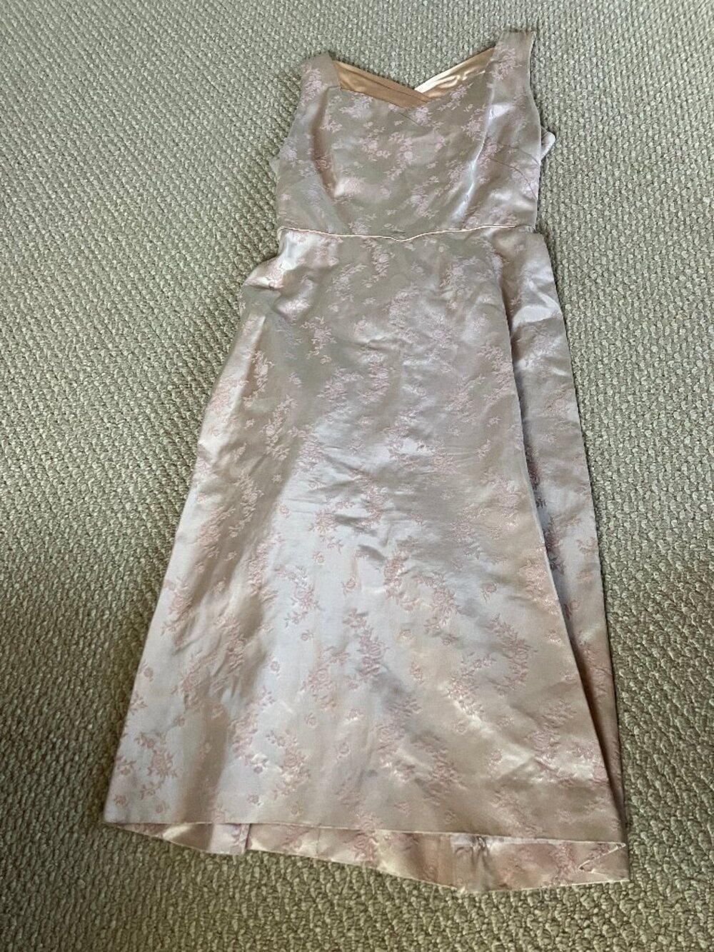 Vintage 50s Betty Barclay Satin Dress Bow Embriodered Sleeveless Small READ